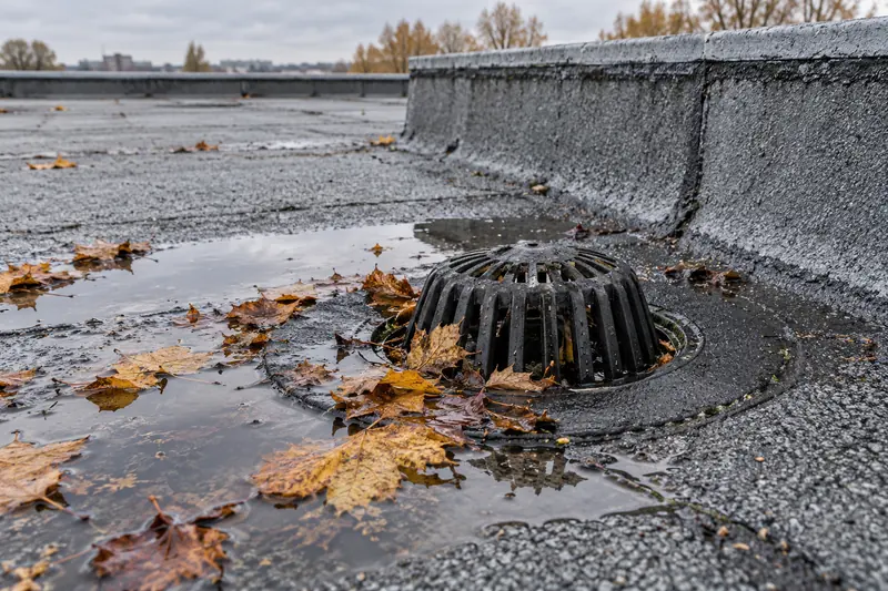 Водоприймальна воронка та листя — ШІ-ілюстрація